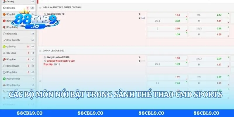 Các bộ môn nổi bật trong sảnh thể thao CMD Sports hiện nay
