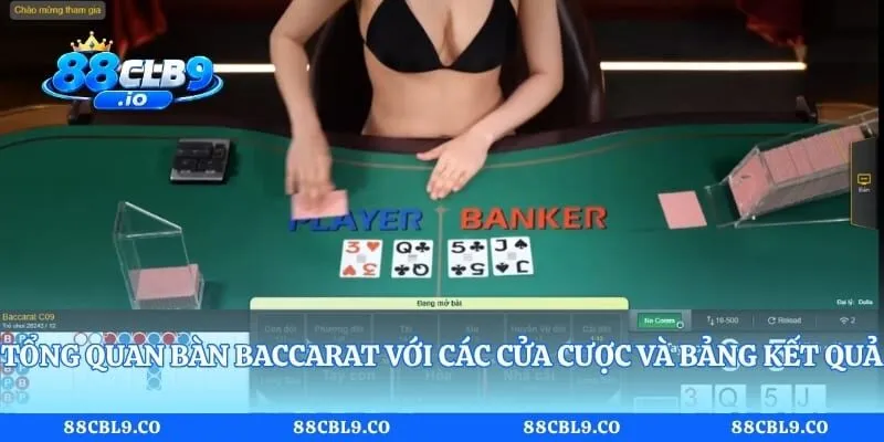 Tổng quan bàn baccarat với các cửa cược và bảng kết quả